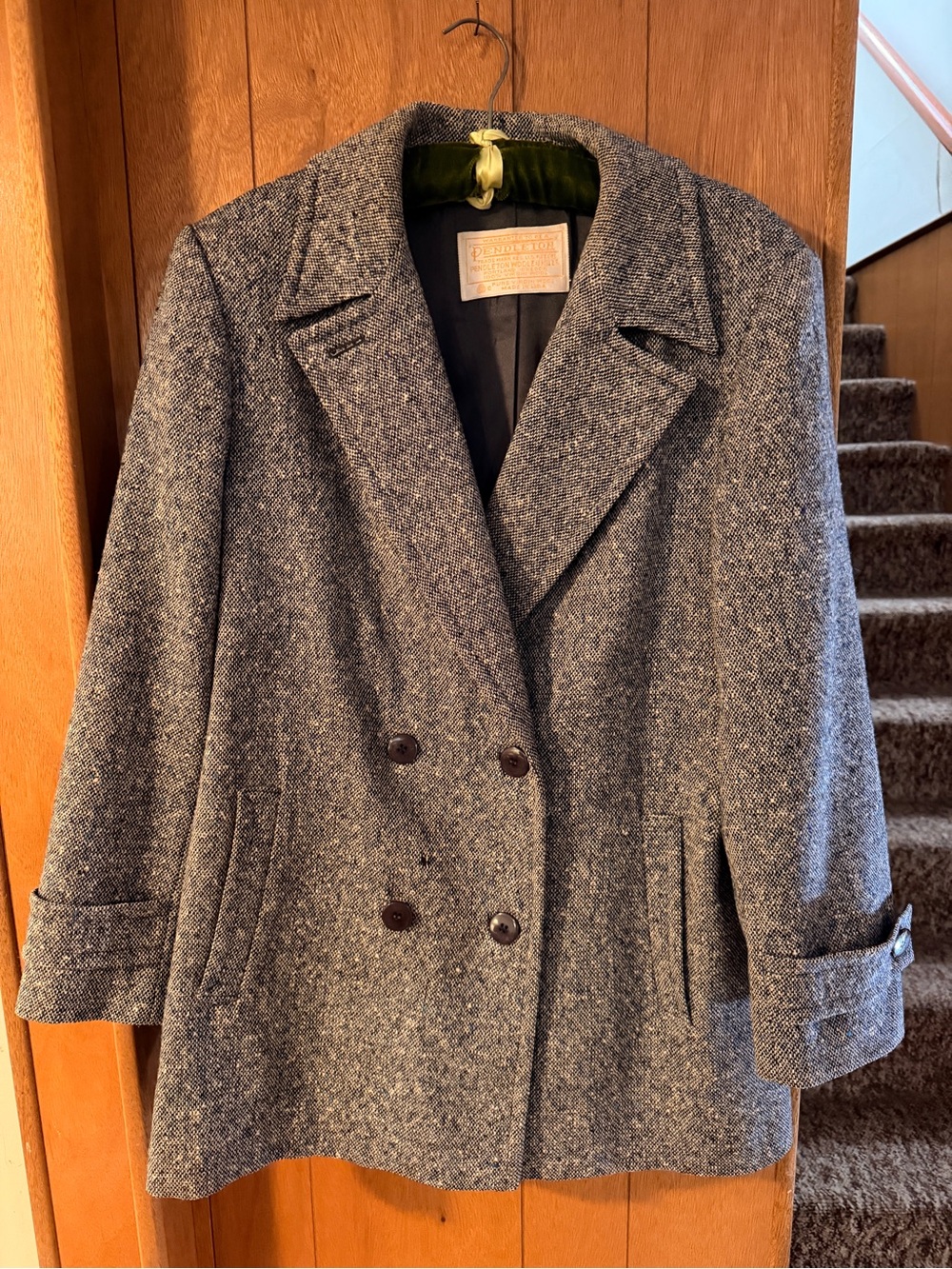Pendleton Gray Tweed Double-Breasted Wool Pea Coat
